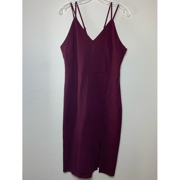 nine britton Dresses & Skirts - nine britton Double-Strap‎ V-Neck Midi Dress Burgundy Plum Large Career Evening